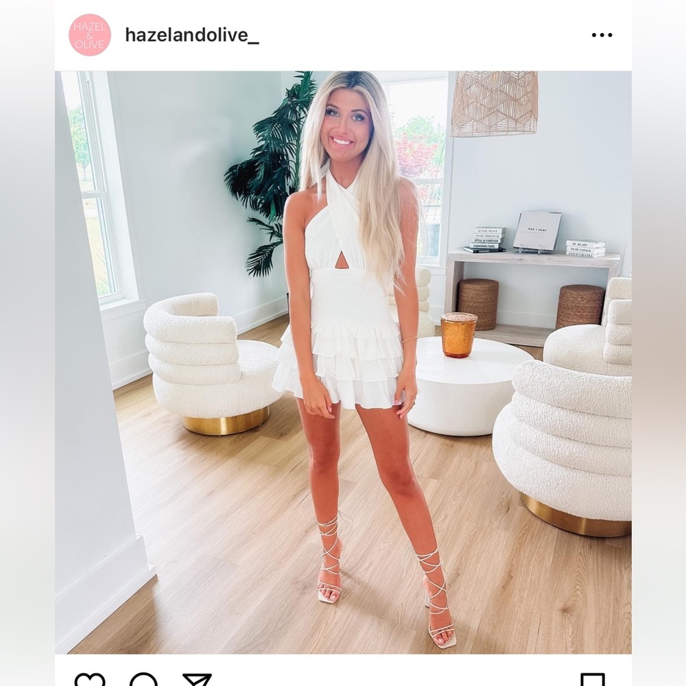 Hazel & Olive let’s fall in love white ruffle romper dress